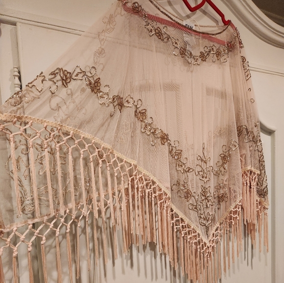 R&M RICHARDS BEAUTIFUL FRINGE HANDBEADED PONCHO Size 16 vintage brand new.rare. - Picture 10 of 15